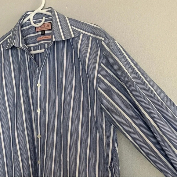 Jermyn Street Thomas Pink London Men's Dress Shirt Blue Striped French Cuff 16.5 - Picture 4 of 12